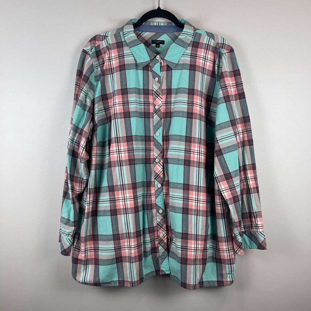 Talbots Shirt Womens 3X Multi Plaid Long Sleeve Button Front Classic Preppy Work